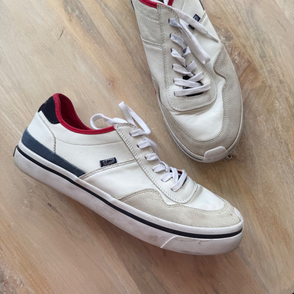 Original Penguin Sneakers Mens 11 White Leather preppy retro americana mod red